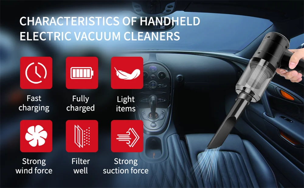 Cordless Handheld Car Vacuum – 15,000Pa Suction & Blower