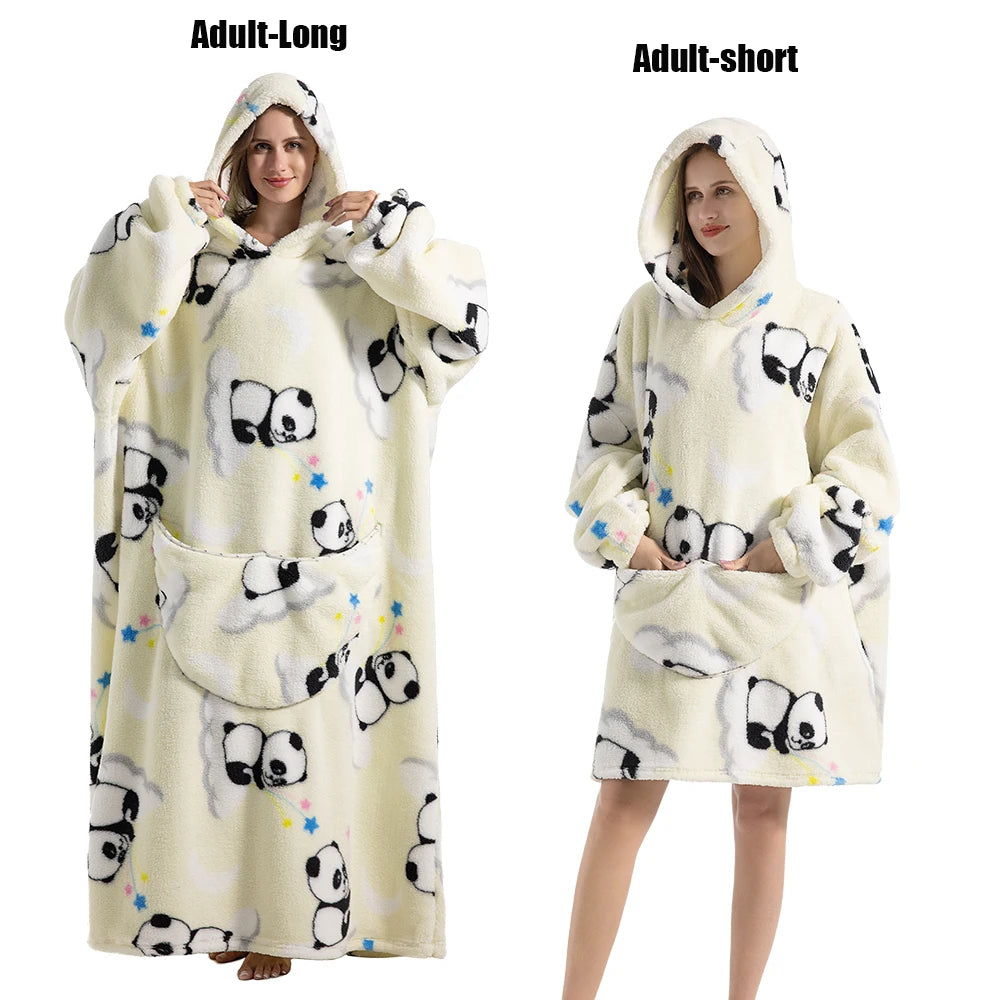 Oversized Wearable Blanket Hoodie – Plush Fleece with Sleeves, Hood & Pocket, 40 Designs