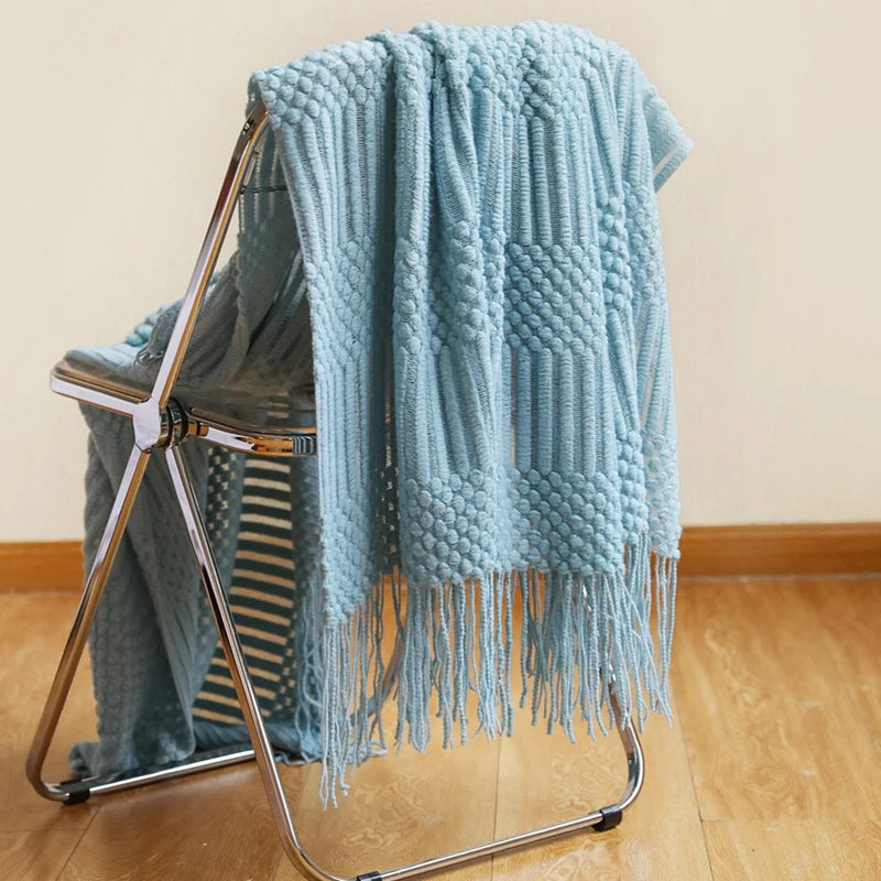 Knitted Acrylic Throw Blanket with Tassels – Chunky Farmhouse Style, 28 Colors & 2 Sizes