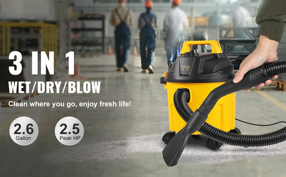 SucceBuy 2.6 Gallon Wet Dry Shop Vac — 2.5 Peak HP, 3-in-1 Vacuum, Blow & Suction with HEPA Filter