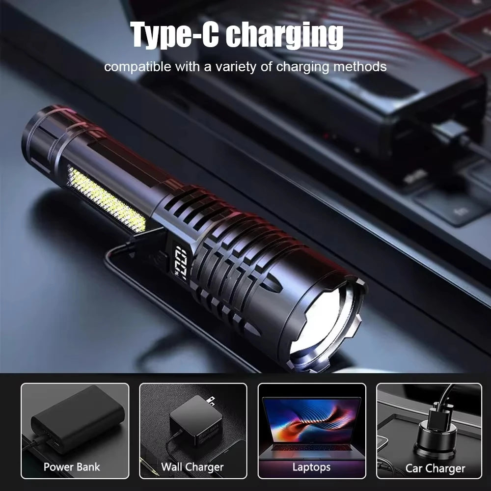 100000LM Super Bright Rechargeable LED Flashlight – Long Range Waterproof Camping Torch