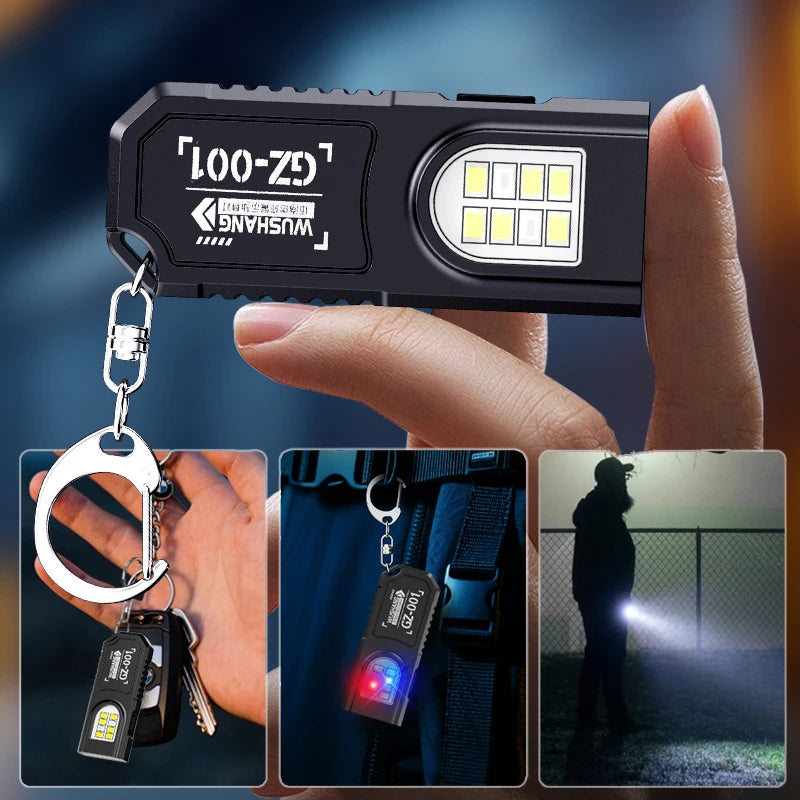 Keychain COB LED Flashlight – USB Rechargeable Mini Torch with Pen Clip & Magnetic Base