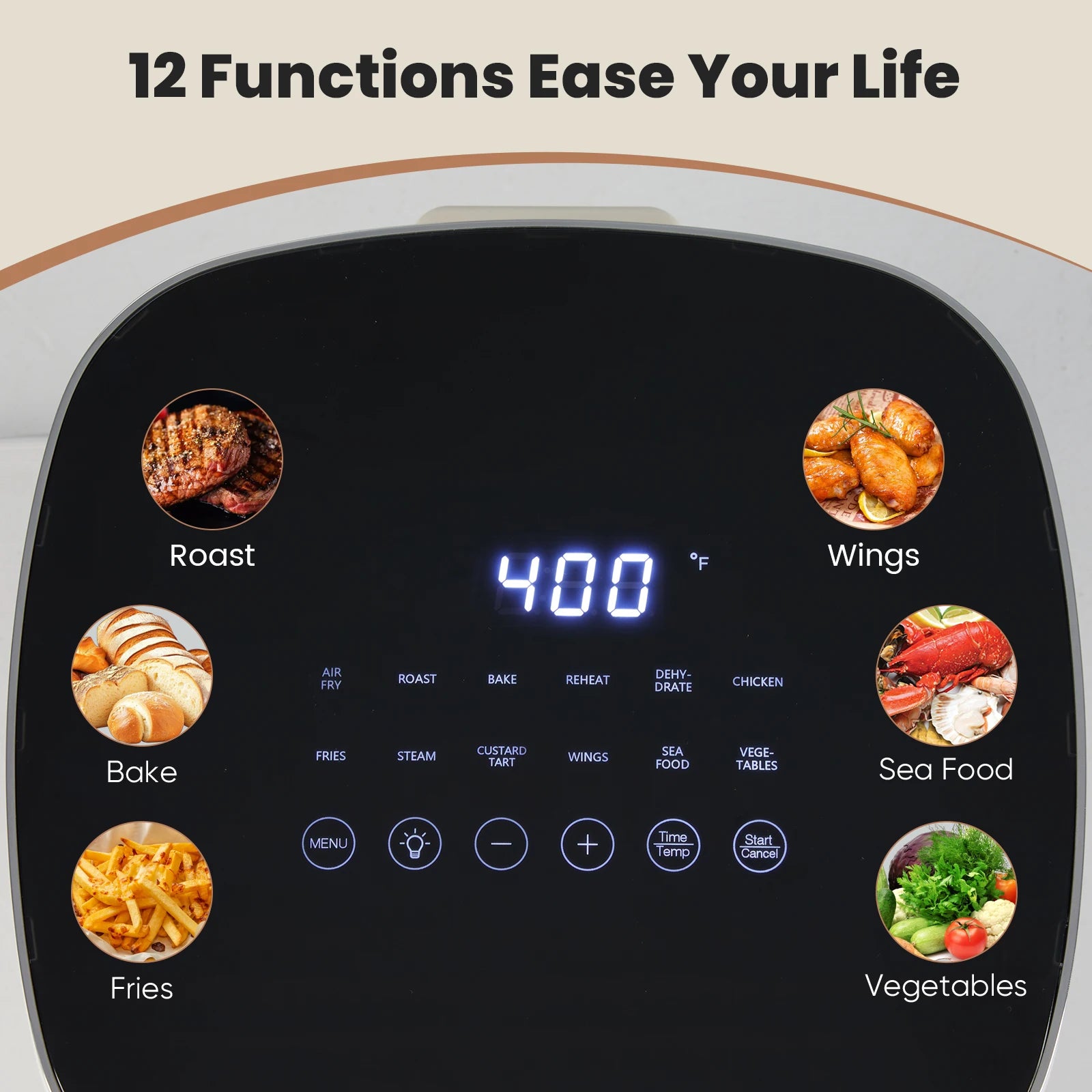 6 Quart Air Fryer with Window — 12-in-1 Square Electric Air Fryer, 400°F
