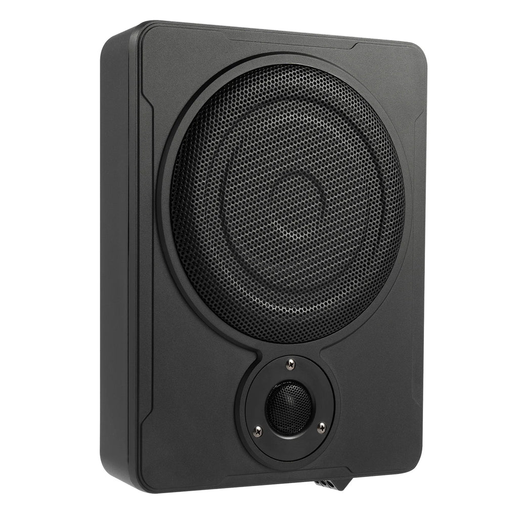 Black subwoofer on a white background