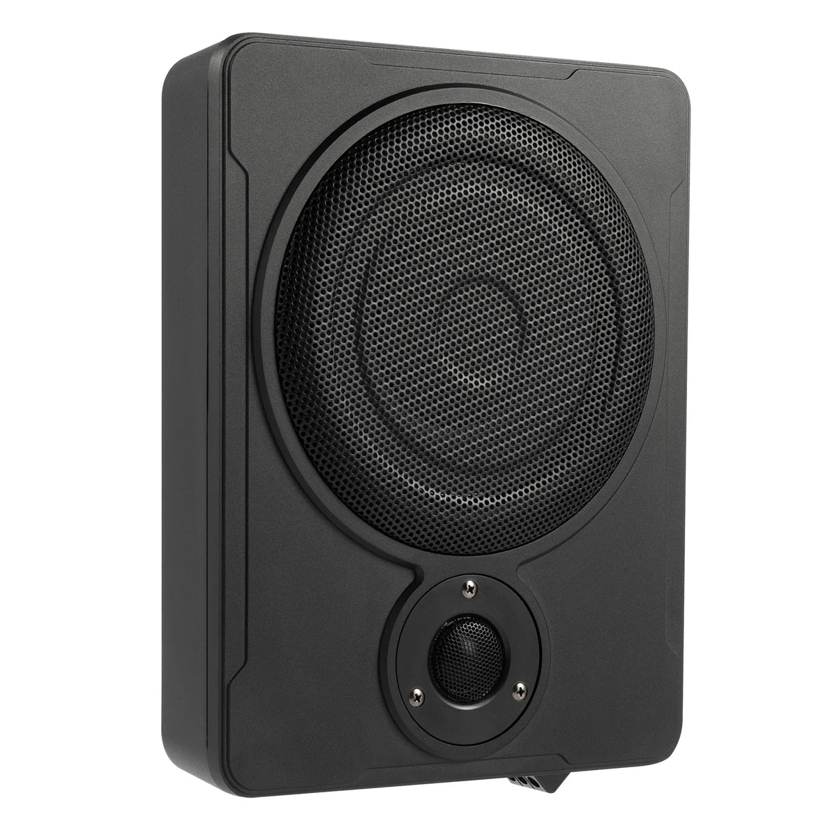 Black subwoofer on a white background
