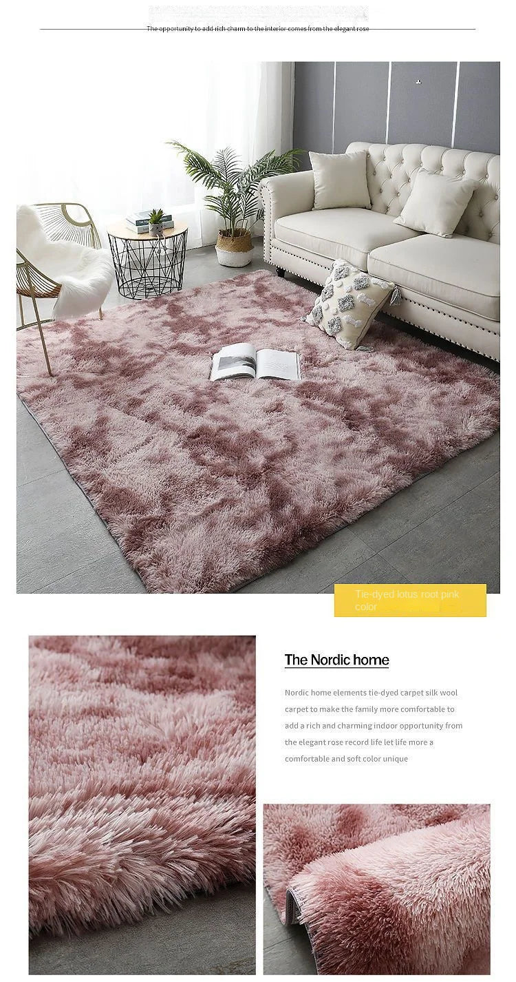 VIKAMA Tie-Dye Plush Carpet — Soft Fluffy Non-Slip Area Rug for Living Room, Kids Room & Baby Crawling