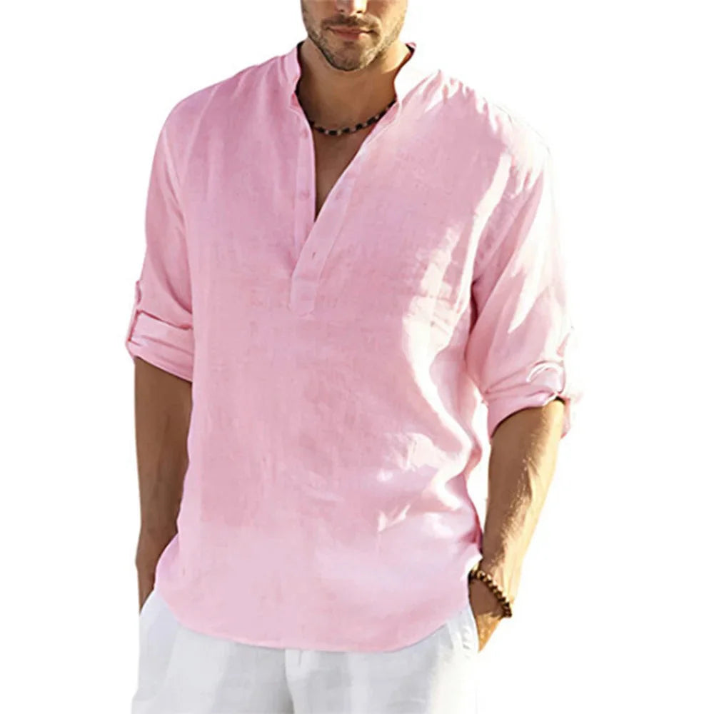Men's Cotton Linen Long Sleeve Shirt — Loose Casual Blouse for Spring & Autumn