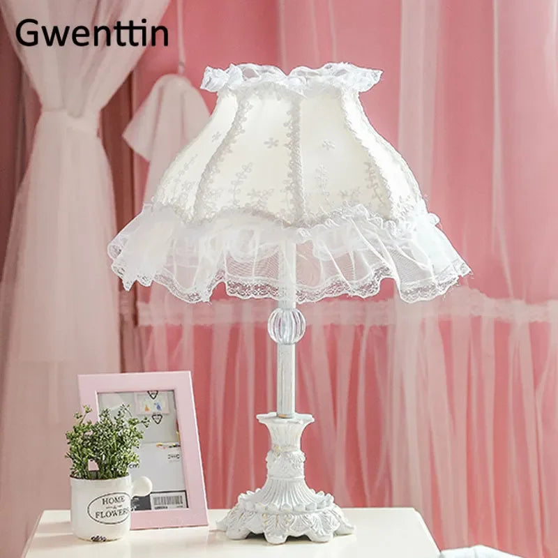 Lace Table Lamp – Pink or White Fabric Shade