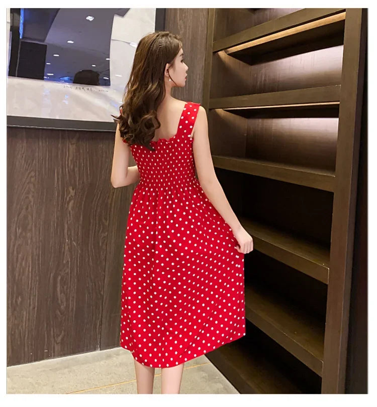 Polka Dot Square Neck Chiffon Maxi Dress — Sleeveless Elegant Long Dress
