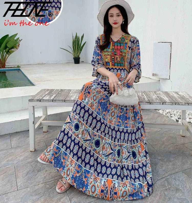 Indian Embroidery Bohemian Beach Maxi Prom Dress — Vintage Elegant Long Party Dress