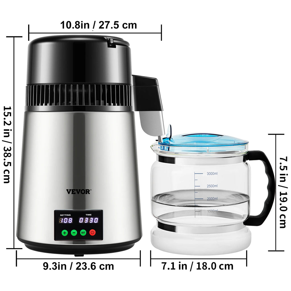 SucceBuy 4L Water Distiller Purifier Filter — Touch Screen, 5-Stage Filtration, 1L/H Distilling Speed