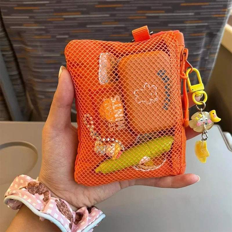 Travel Makeup Storage Bags New Mesh Coin Purse Simple Portable Mini Bag Multi-purpose Square Bag Double-layer Zipper Card Holder