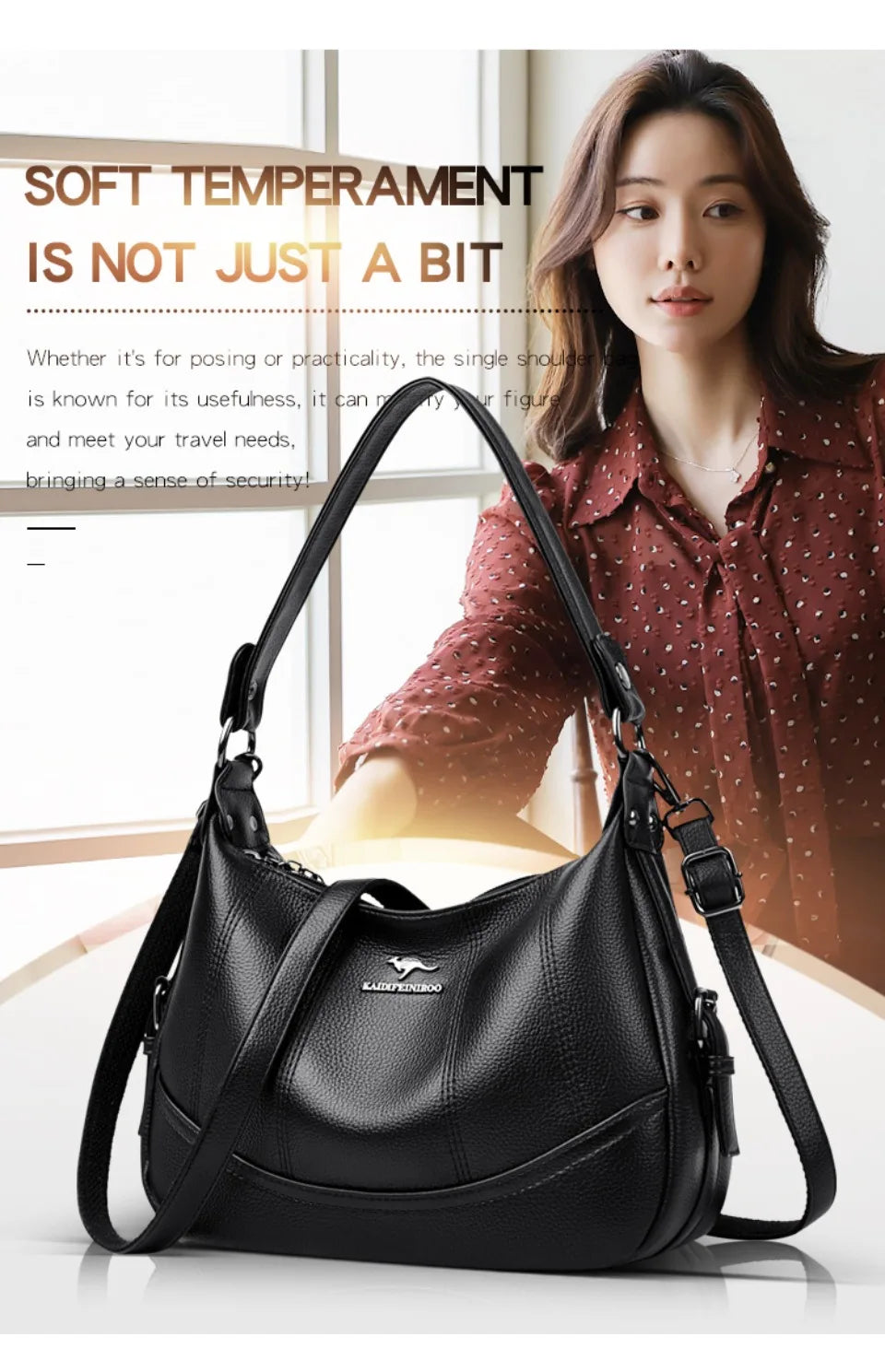 VANDERWAH Genuine Leather Two-Layer Flap Shoulder Bag – Luxury Crossbody Messenger Handbag for Women