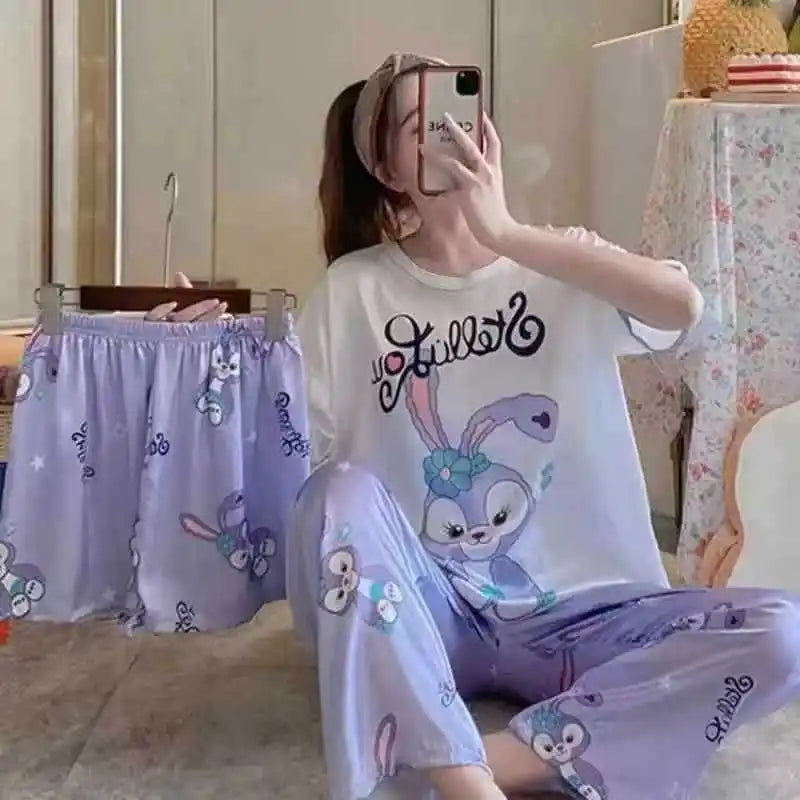 Women's New Three-piece Pajamas Homewear Set of Sweet Pajamas Cartoon Leisure Women's Homewear Pajamas Set