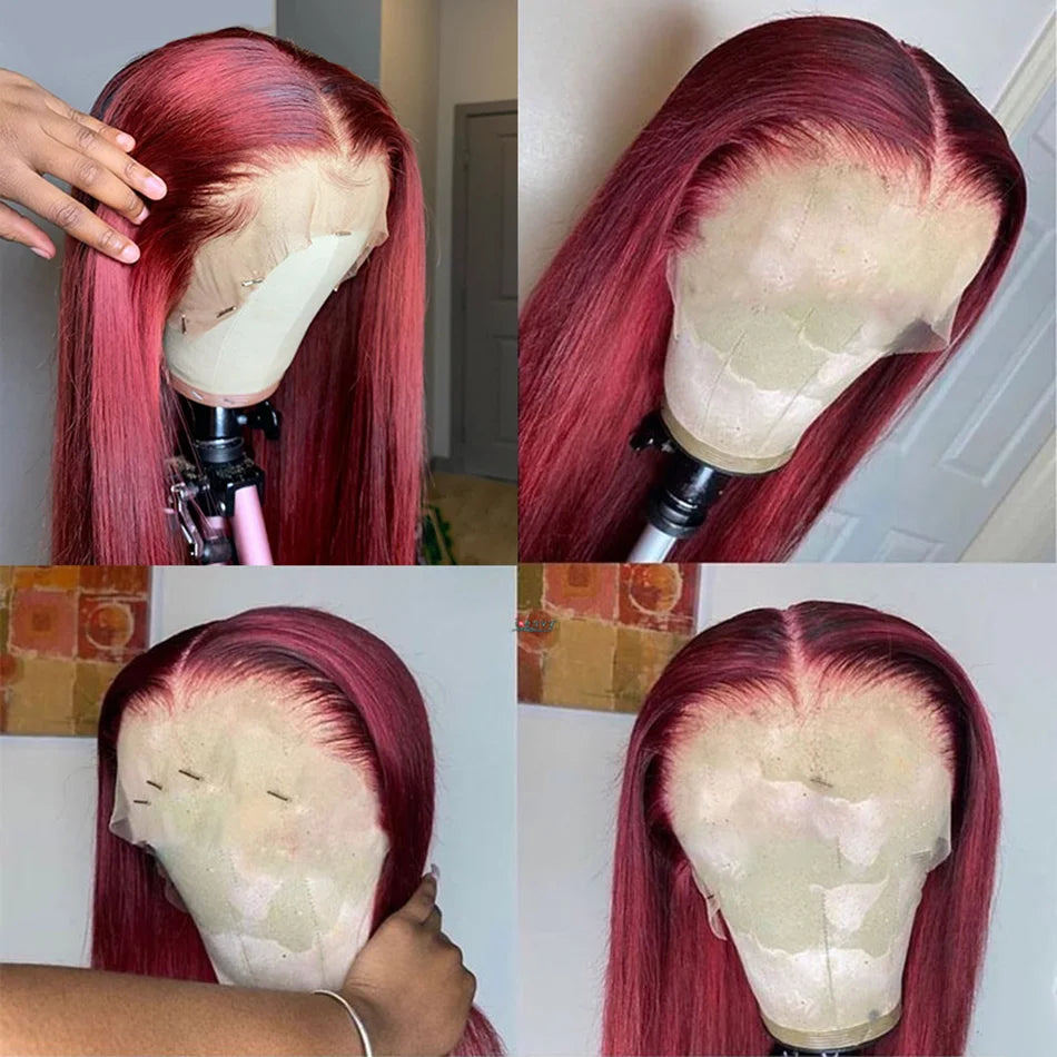 99J Burgundy Straight Lace Front Wig | 13x4 13x6 HD Lace 180% Density Pre-Plucked Peruvian Human Hair