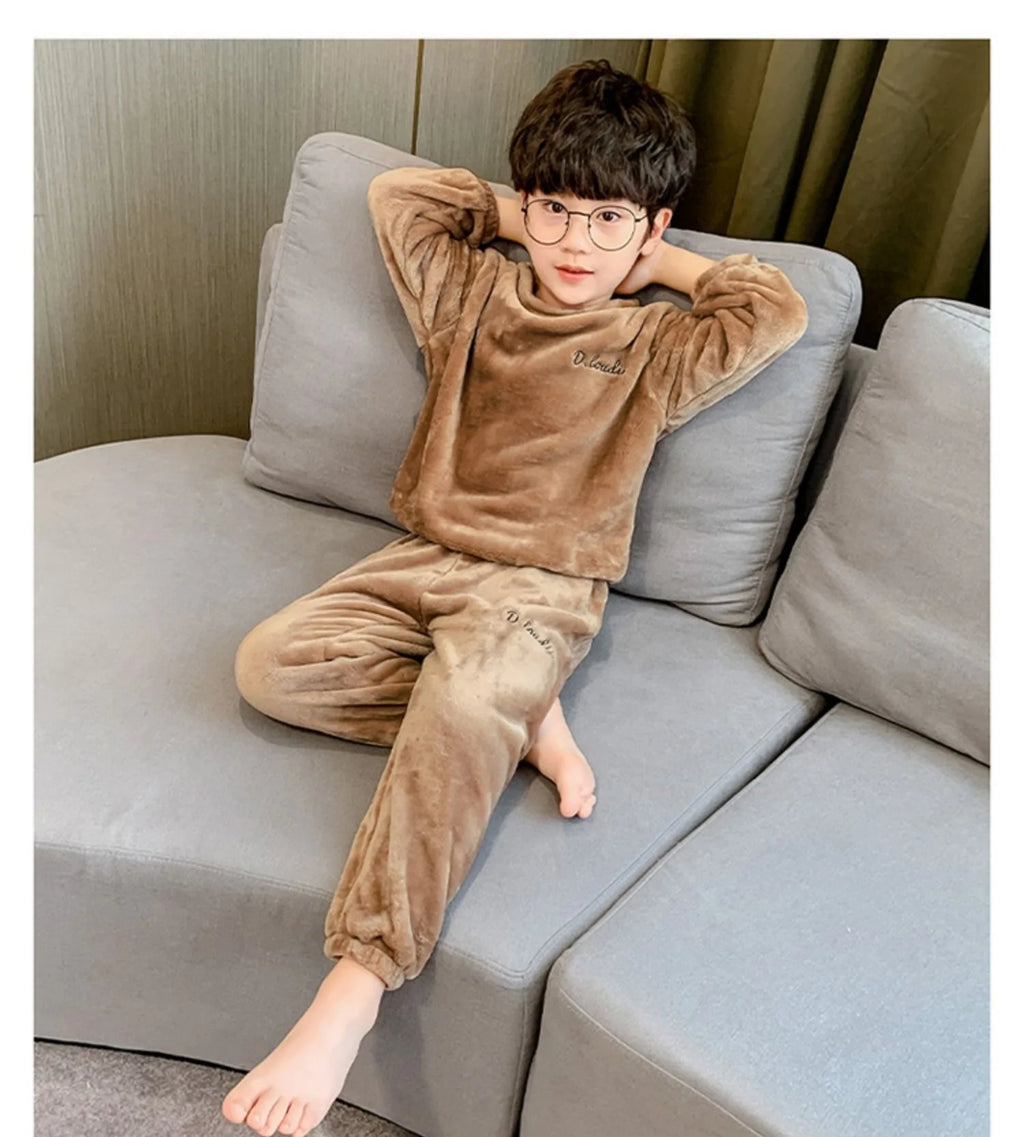 Kids' Coral Fleece Warm Pajama Set | Toddler Fall Winter Sweatshirt & Pants Flannel Sleepwear