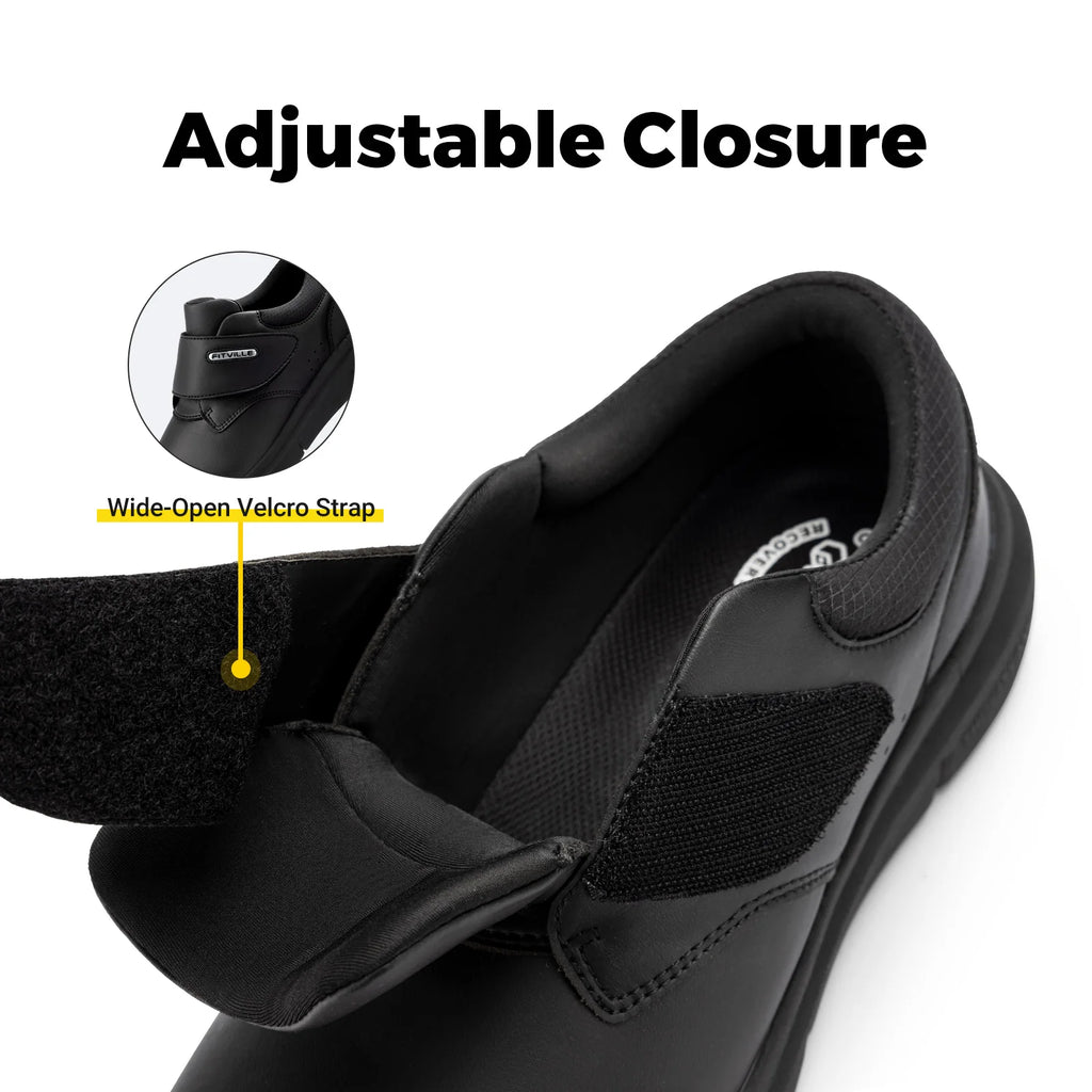 FitVille Men's Wide Diabetic Leather Shoes – Slip-On Orthopedic Footwear for Swollen Feet, Neuropathy & Foot Pain Relief