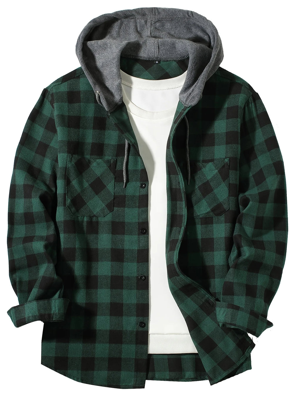 Men's Plaid Hooded Long Sleeve Shirt — Casual Flannel-Style Shirt Jacket