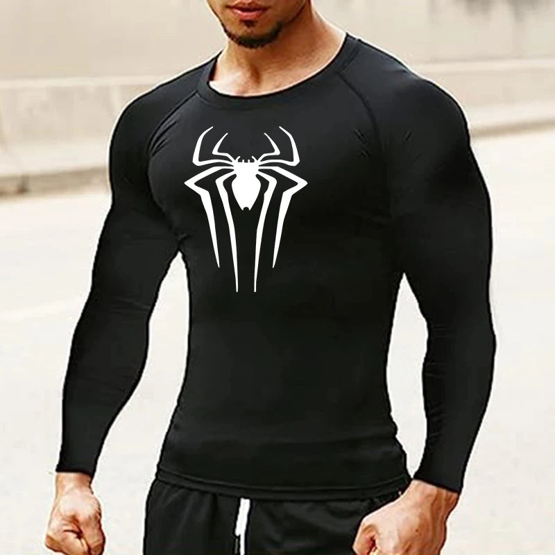 Men's Spider Print Compression Long Sleeve Shirt — Graphic Performance Base Layer