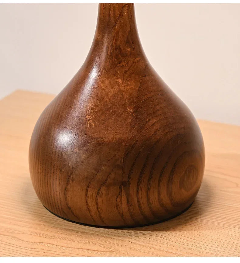 Retro Glass Table Lamp – Sculpted Wood-Look Base