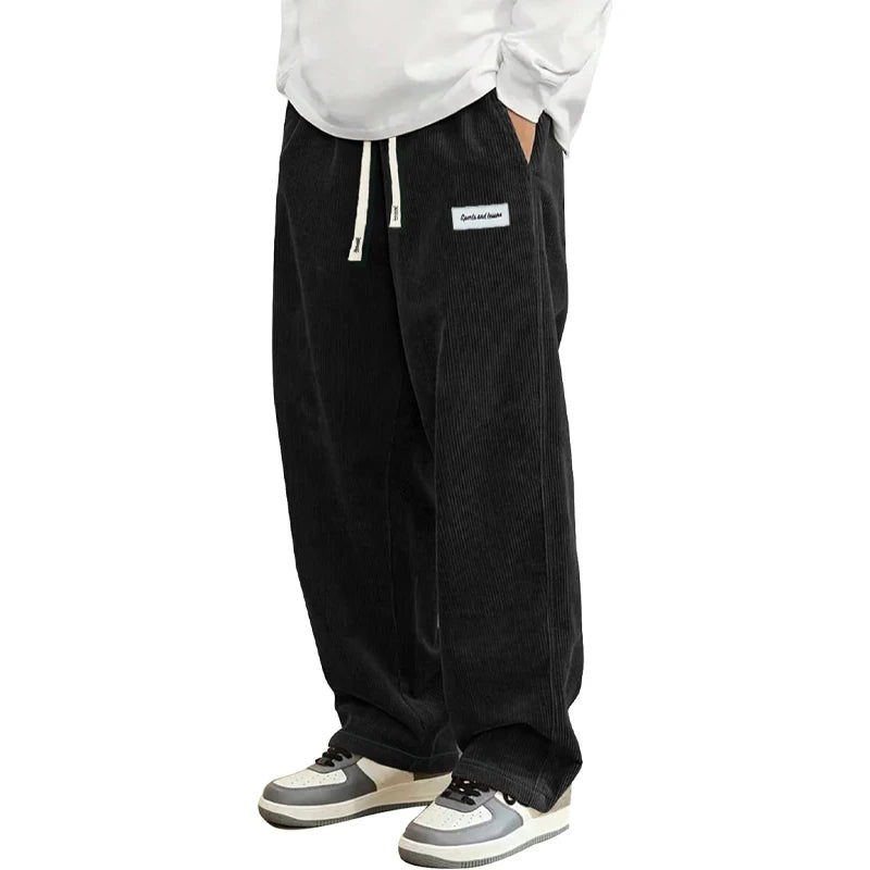 Men's Corduroy Elastic Waist Casual Pants — Relaxed Fit Textured Trousers