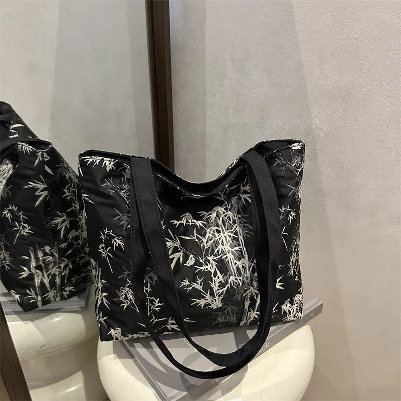 Floral Embroidery PU Tote Bag – Large Capacity Shoulder Crossbody Armpit Bag for Women