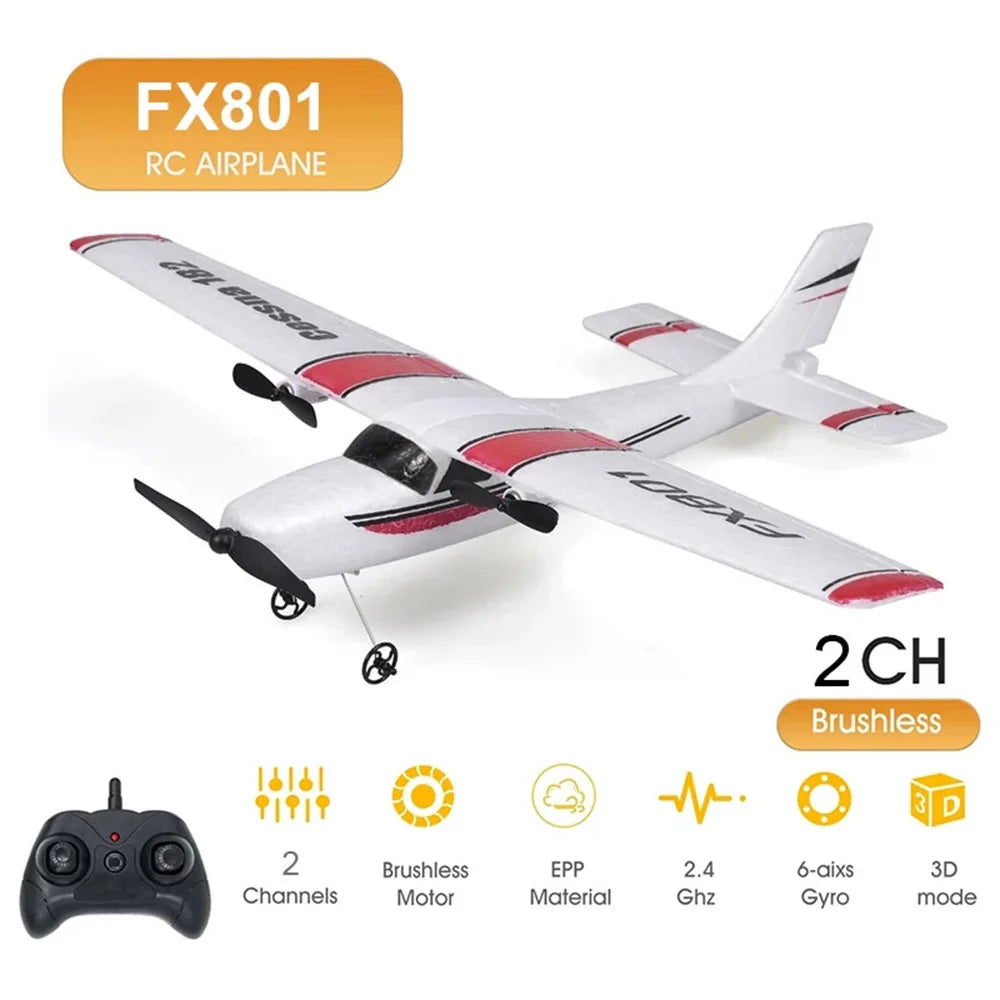 FX801 Cessna 182 Style EPP Foam RC Plane – 2.4G 2CH RTF Fixed Wing Glider for Kids & Beginners