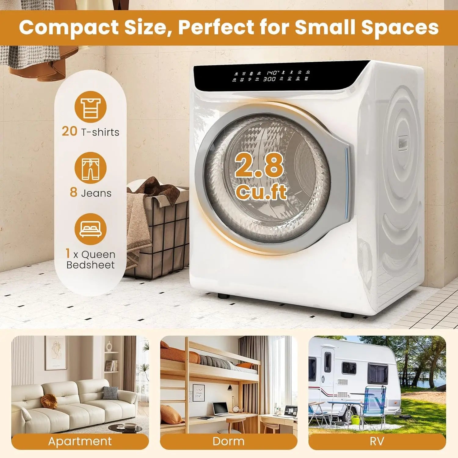 Portable Washer and Dryer Combo Set, 2.8 CU. FT. Portable Clothes Dryers with Boot Dryer, 28 lbs Fully Automatic, Customized
