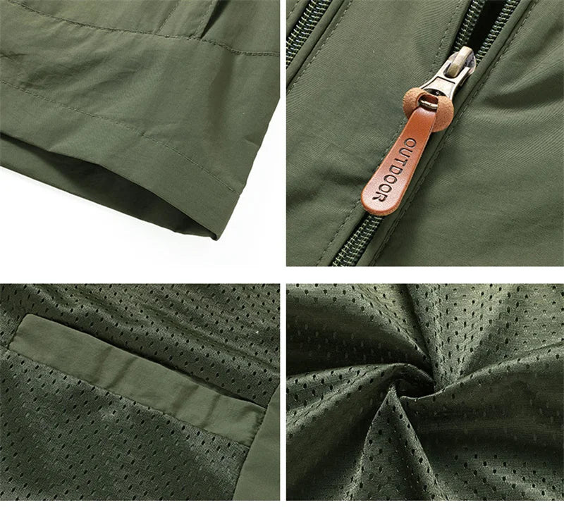Men's Hooded Hiking Windbreaker – Multi-Pocket Jacket
