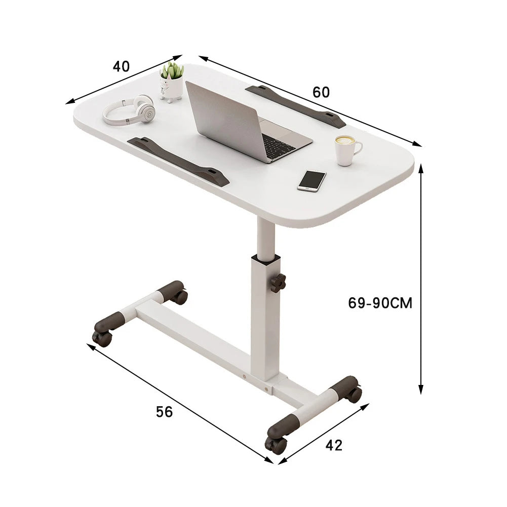 Overbed Table with Adjustable Height & Tilting Desktop — Rolling Hospital Bedside Laptop Desk on Wheels