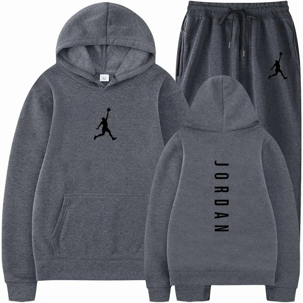 Men's Hooded Jumper & Jogging Pants Set – Outdoor Basketball Casual Sport 2-Piece Tracksuit