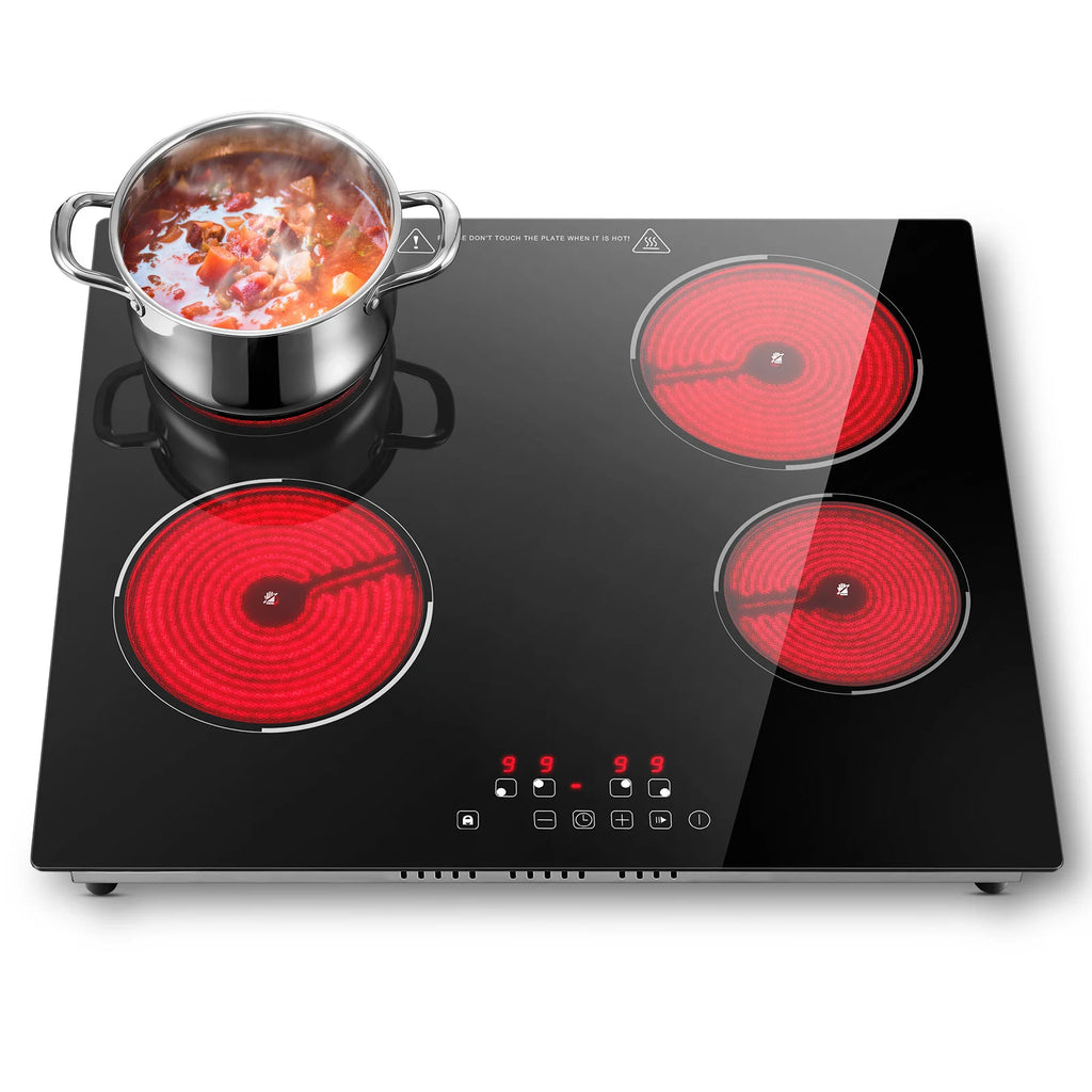 6000W 4-Zone Ceramic Induction Hob – 60cm Black Glass, Touch Control, 9 Power Levels, Timer & Child Lock