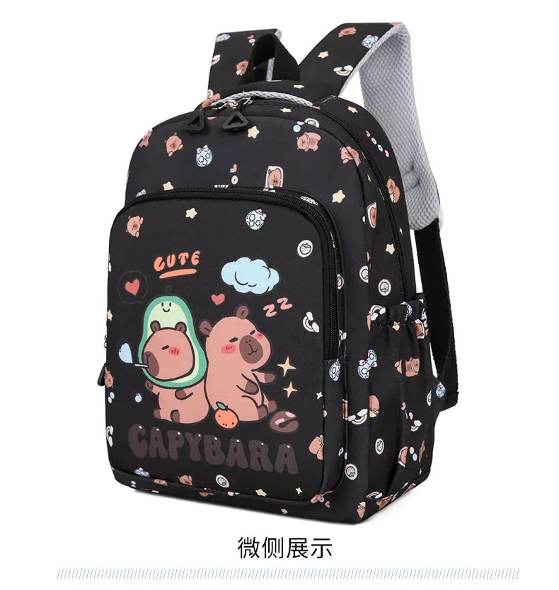 Capybara Backpack Set – Three-Piece Nylon School Set