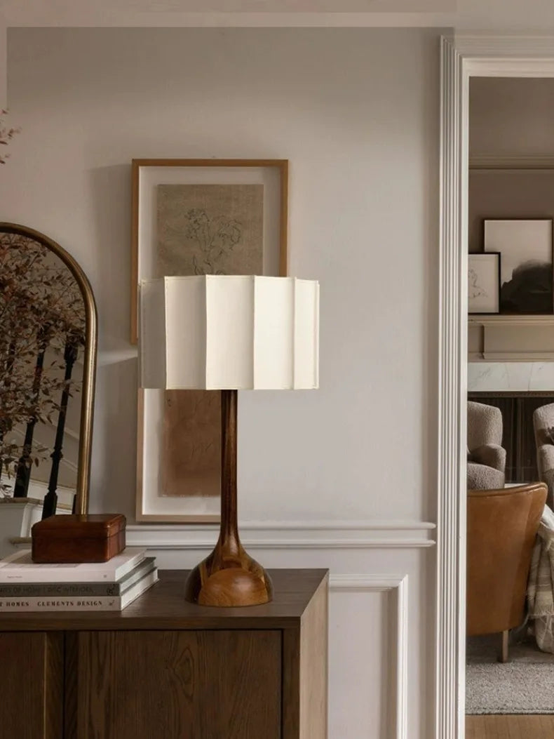 Wood Base Lamp – Pleated Fabric Table & Floor