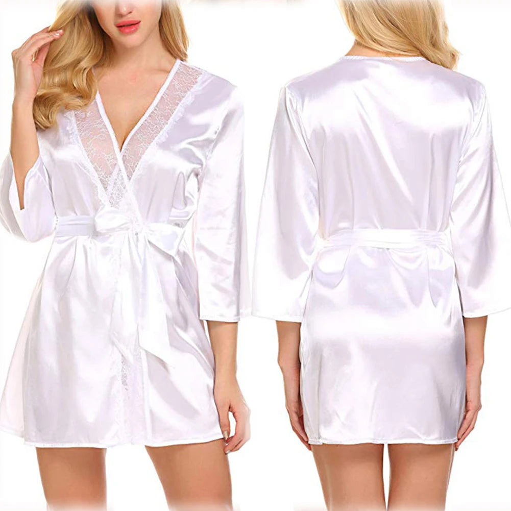 Women's Satin Silk Oversized Robe | V-Neck Sexy Imitation Silk Wrap Nightgown