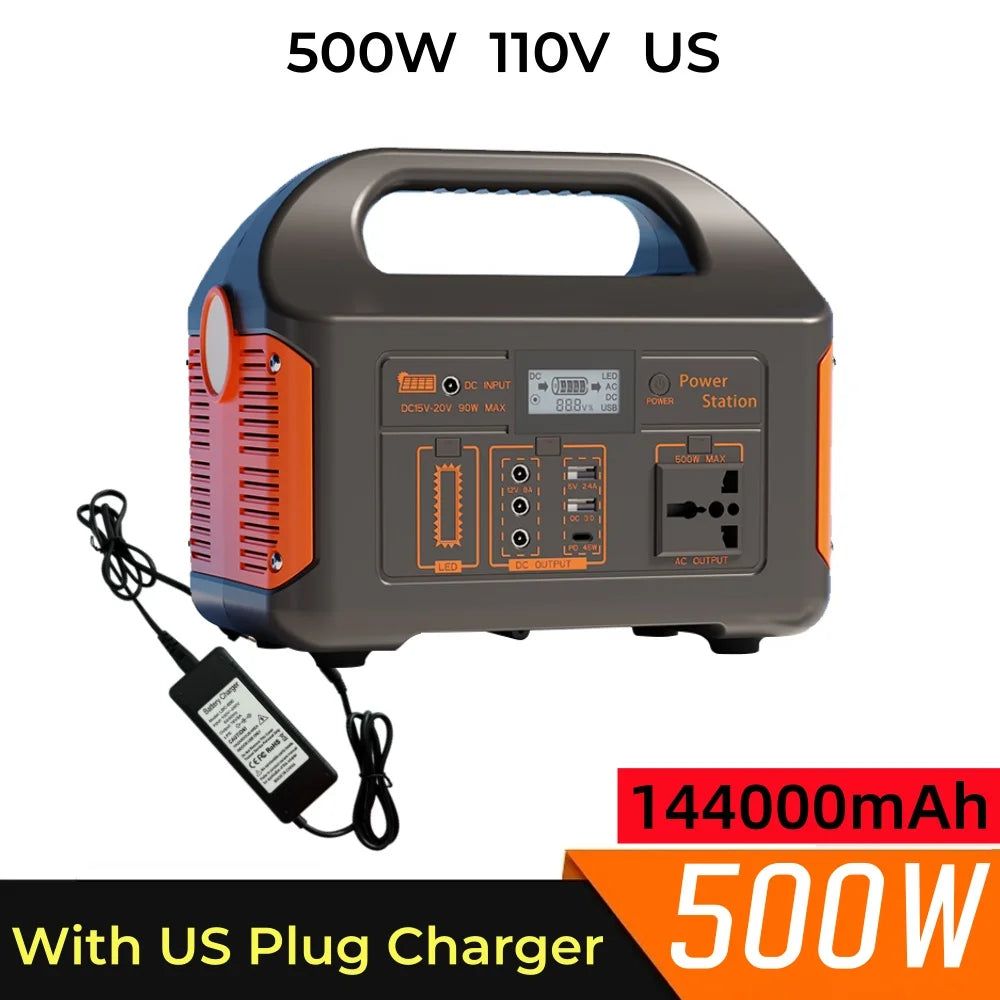 Portable Solar Power Station — 100W to 500W, LiFePO4 Battery, LED Emergency Backup