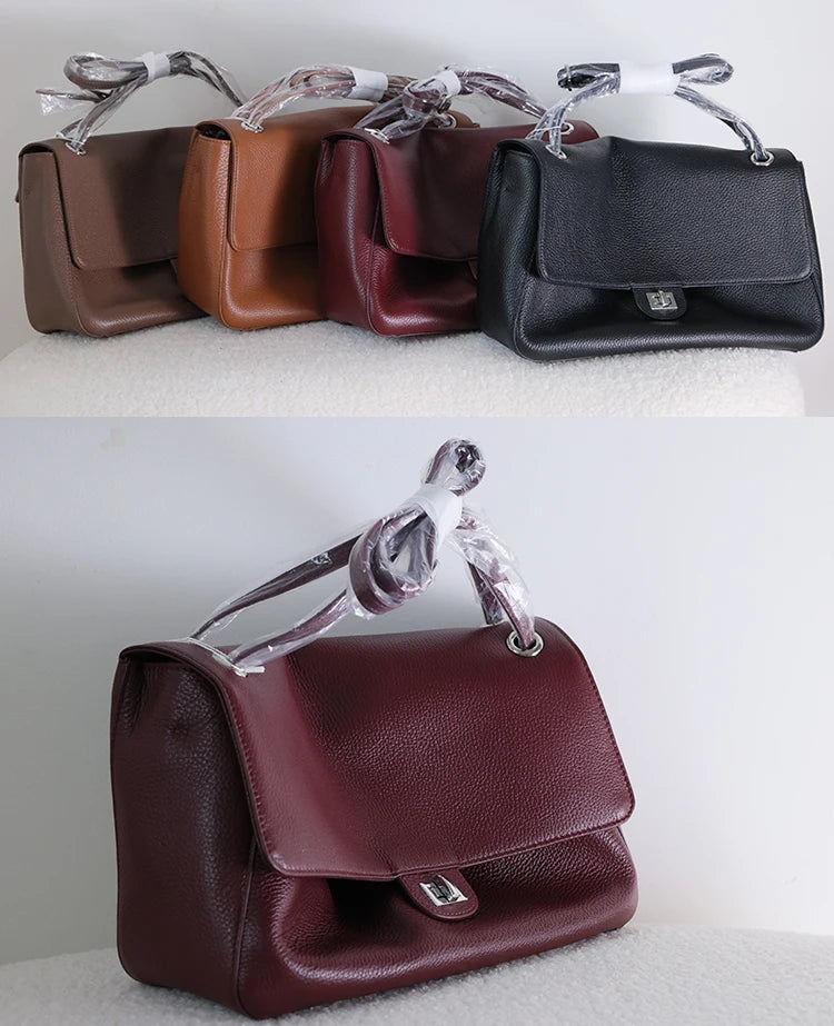 Head Layer Cowhide Leather Commuter Tote Bag – Large Capacity Crossbody Shoulder Bag for Women