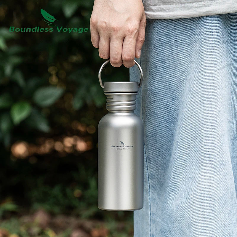 Boundless Voyage TA1 Pure Titanium Wide-Mouth Water Bottle – Ultralight Sport Bottle for Camping, Hiking & Travel