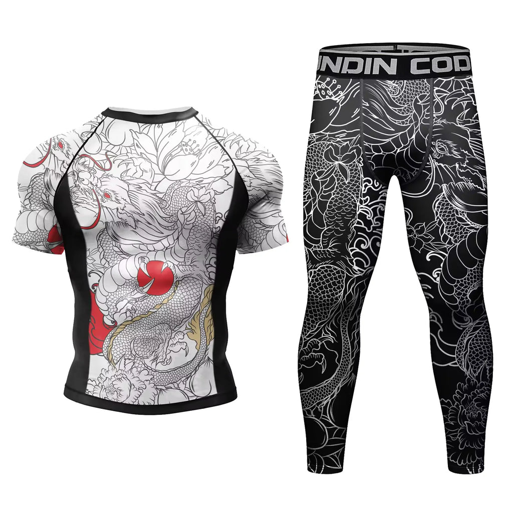 Men's MMA BJJ No-Gi Rashguard & Compression Set – Jiu Jitsu Boxing Muay Thai Sport Suit