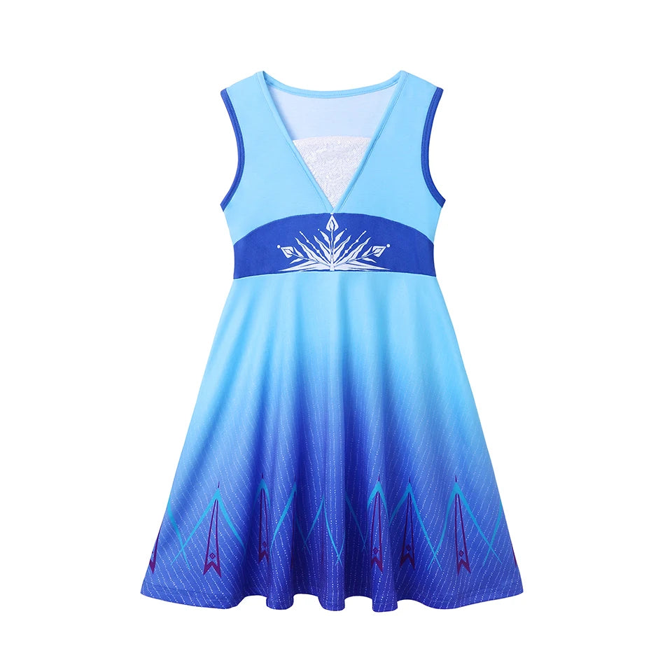 Girls' Princess Costume Dress – Mermaid & Rapunzel One-Shoulder Short Sleeve Summer Casual Vest