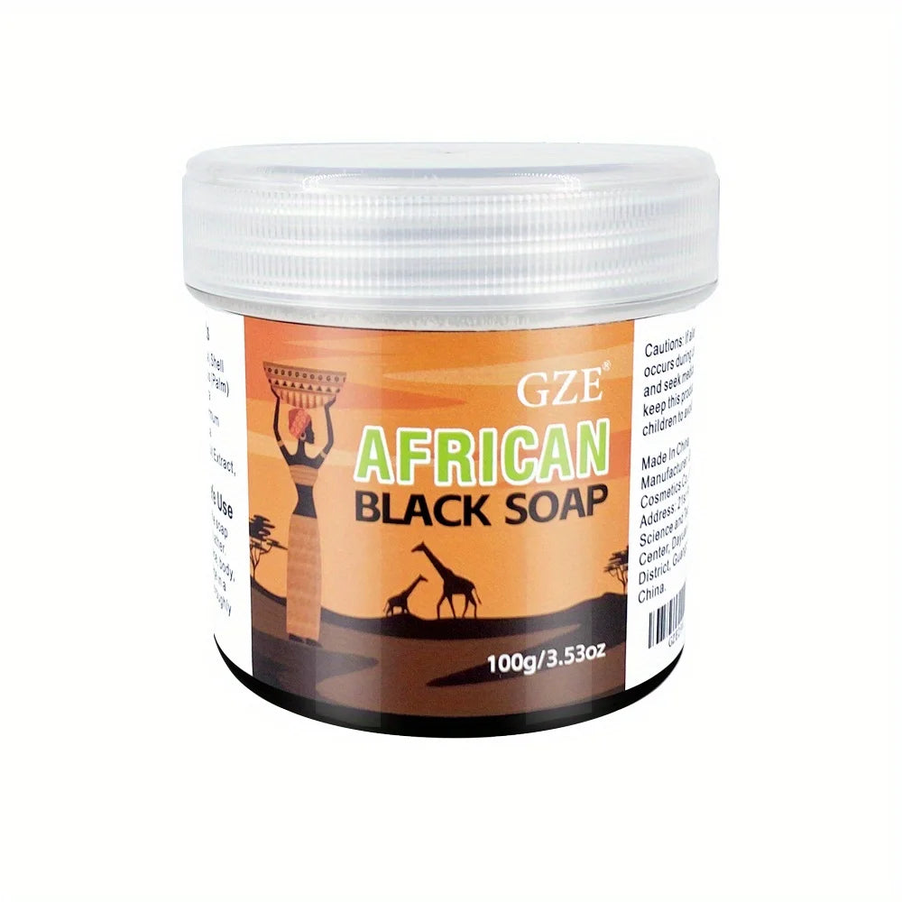 GZE African Black Soap 3-in-1 – Face, Hair & Body Cleanser with Natural Ingredients, 100g