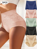 Women's High Waist Tummy Tuck Panties | 5-Pack Jacquard Hip-Hugging Cotton Briefs