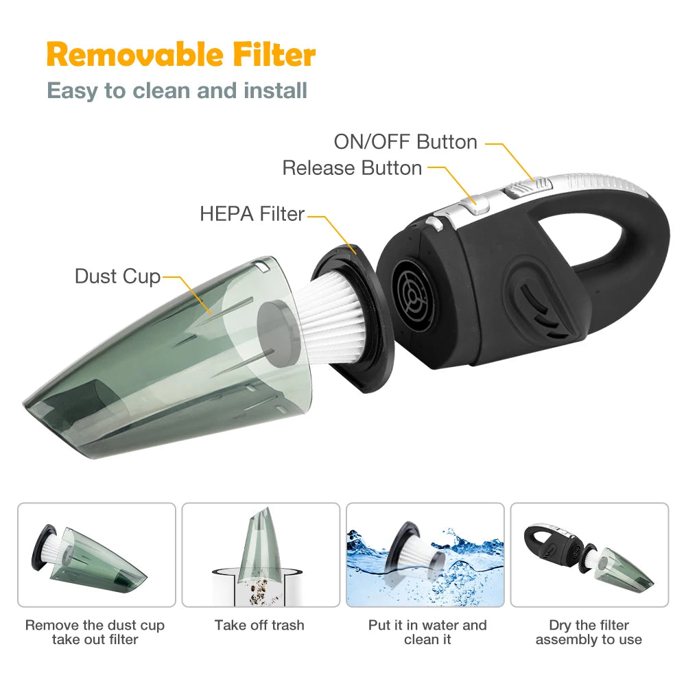 Wireless Cyclone Handheld Car Vacuum Cleaner — Rechargeable, Quick Charge for Car, Home & Pet Hair
