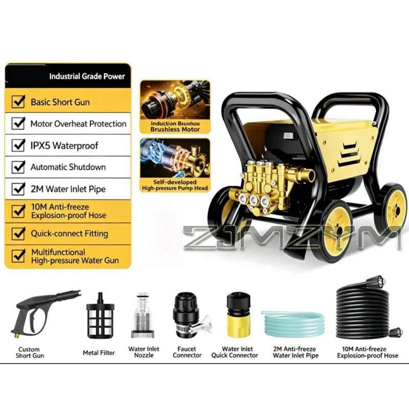 Electric High-Pressure Washer with Auto Start/Stop & Self-Priming – 10m, 15m & 20m Options