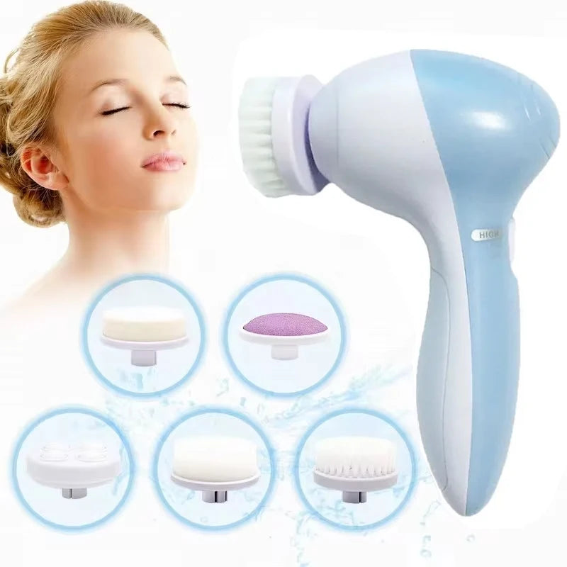 5-in-1 Electric Facial Cleansing Brush — Blackhead Removal, Spa Massage, Skin Care Tool