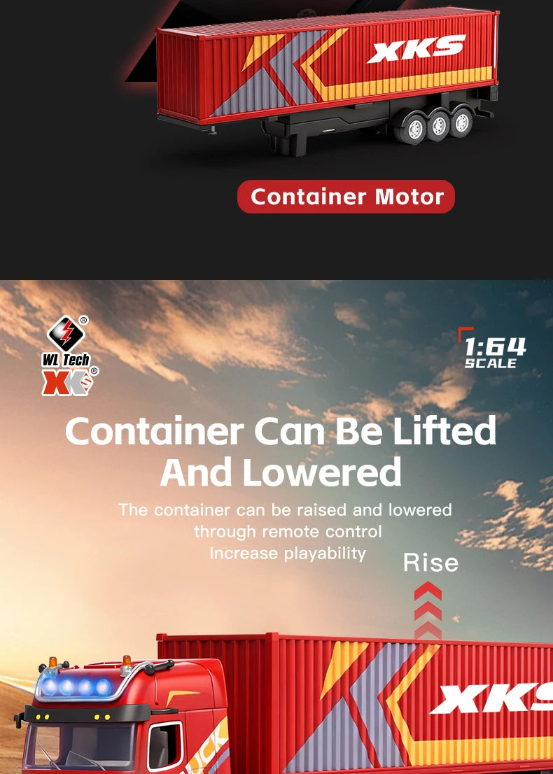 1:64 Mini Alloy RC Container Truck with Trailer – 4WD Drift Remote Control Tractor for Kids