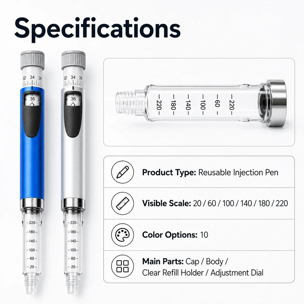 Reusable Insulin Injection Pen – Metal V2 Adjustable 60IU Dose Control with Clear Scale