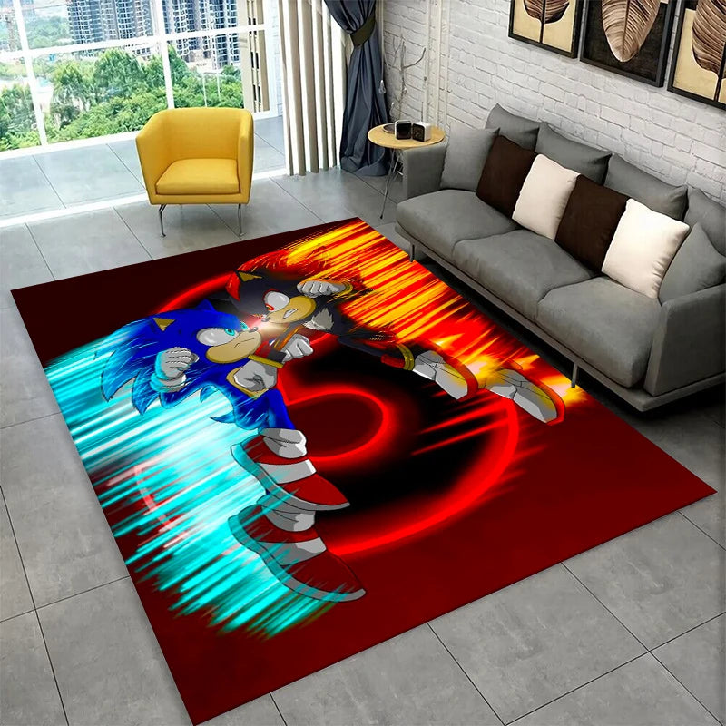 Sonic Cartoon Area Rug – Non-Slip Kids Carpet for Bedroom, Playroom & Living Room