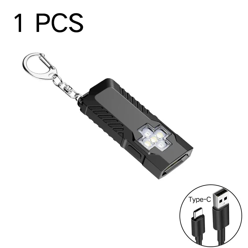Keychain COB LED Flashlight – USB Rechargeable Mini Torch with Pen Clip & Magnetic Base