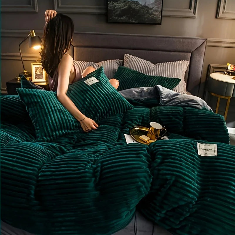Puffy Plush Duvet Cover Set – Super Soft Thickened Bedding for Fall & Winter, Double Bed